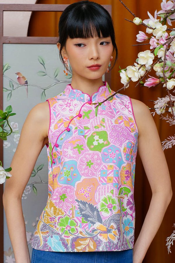 RONA MANIS BATIK MOSAIC CHEONGSAM TOP (BUBBLEGUM POP)