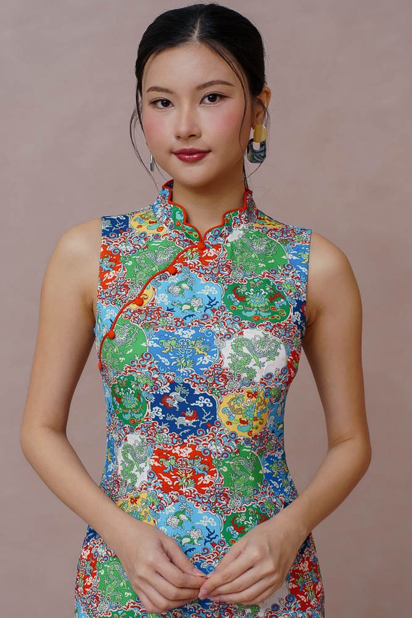 REALM OF THE CELESTIAL GUARDIANS BATIK CHEONGSAM DRESS (RUBY)
