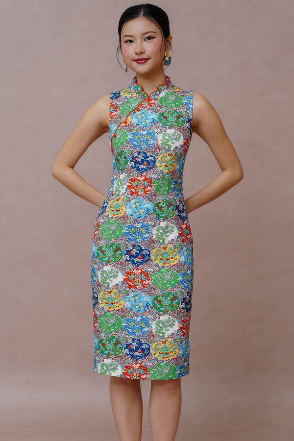 REALM OF THE CELESTIAL GUARDIANS BATIK CHEONGSAM DRESS (RUBY)