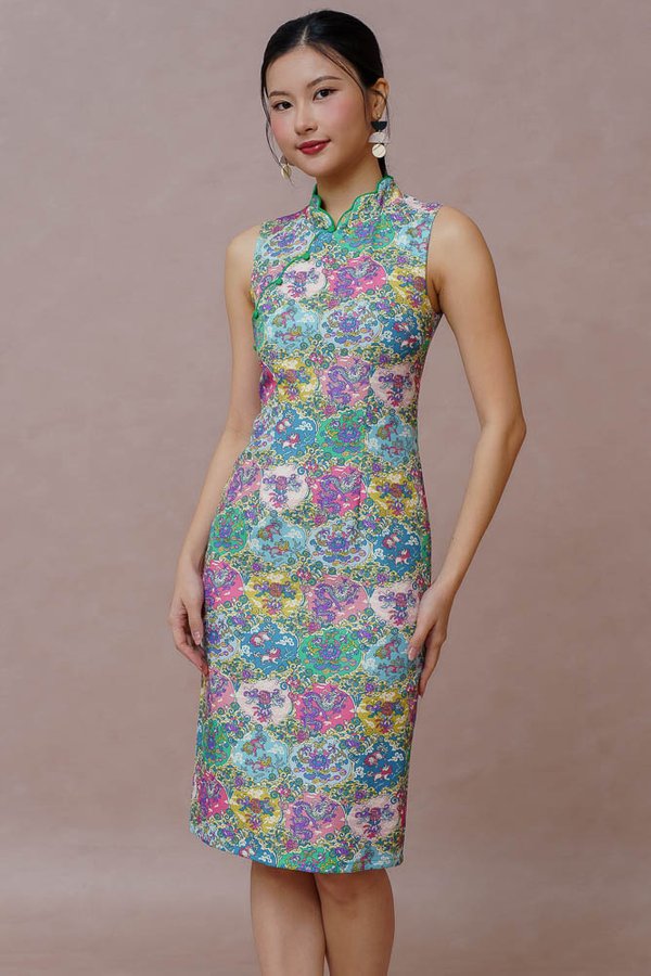 REALM OF THE CELESTIAL GUARDIANS BATIK CHEONGSAM DRESS (OPALINE)