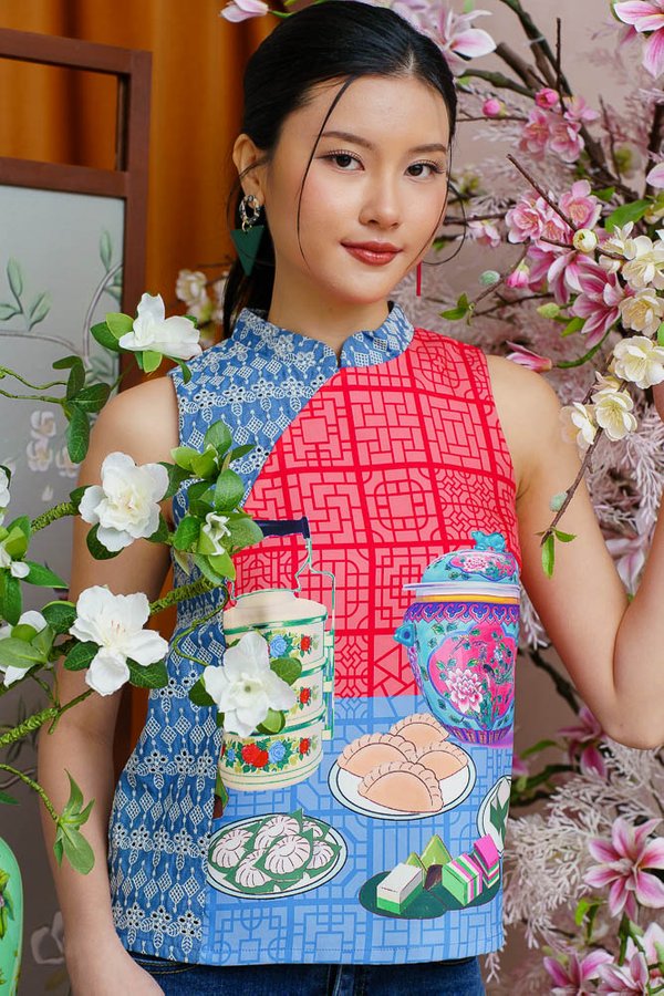 OF TIFFIN, KUEH & KAMCHENG BRODERIE CHEONGSAM TOP (SUGAR RED)