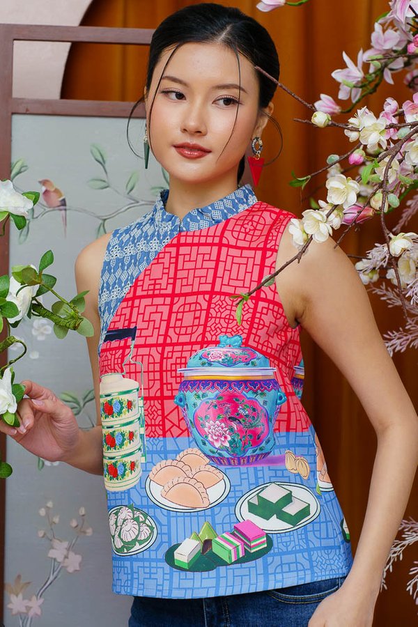 OF TIFFIN, KUEH & KAMCHENG BRODERIE CHEONGSAM TOP (SUGAR RED)