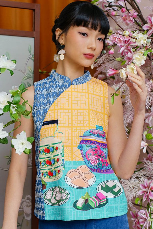 OF TIFFIN, KUEH & KAMCHENG BRODERIE CHEONGSAM TOP (BUTTERCUP YELLOW)