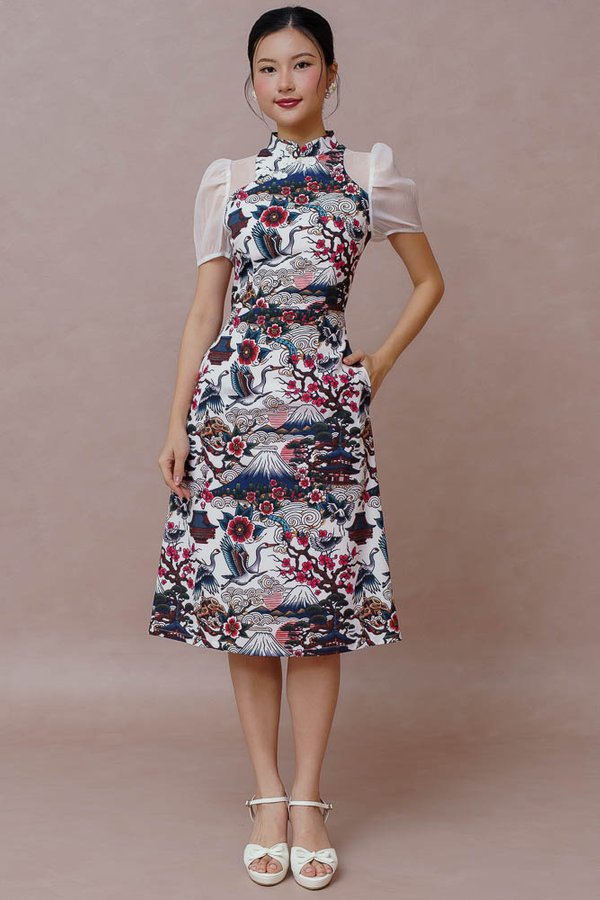 HEIAN DREAMSCAPE CHEONGSAM DRESS (MISTY WHITE)