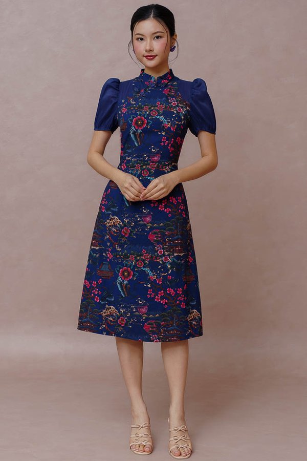 HEIAN DREAMSCAPE CHEONGSAM DRESS (DARK NAVY)