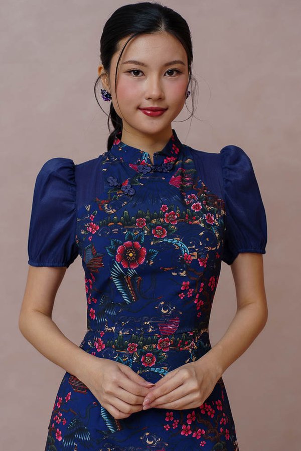 HEIAN DREAMSCAPE CHEONGSAM DRESS (DARK NAVY)
