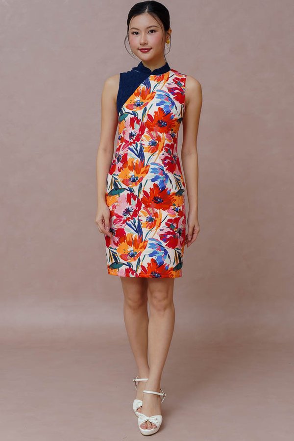 BLOOM IN A DREAM CHEONGSAM DRESS (NAVY)