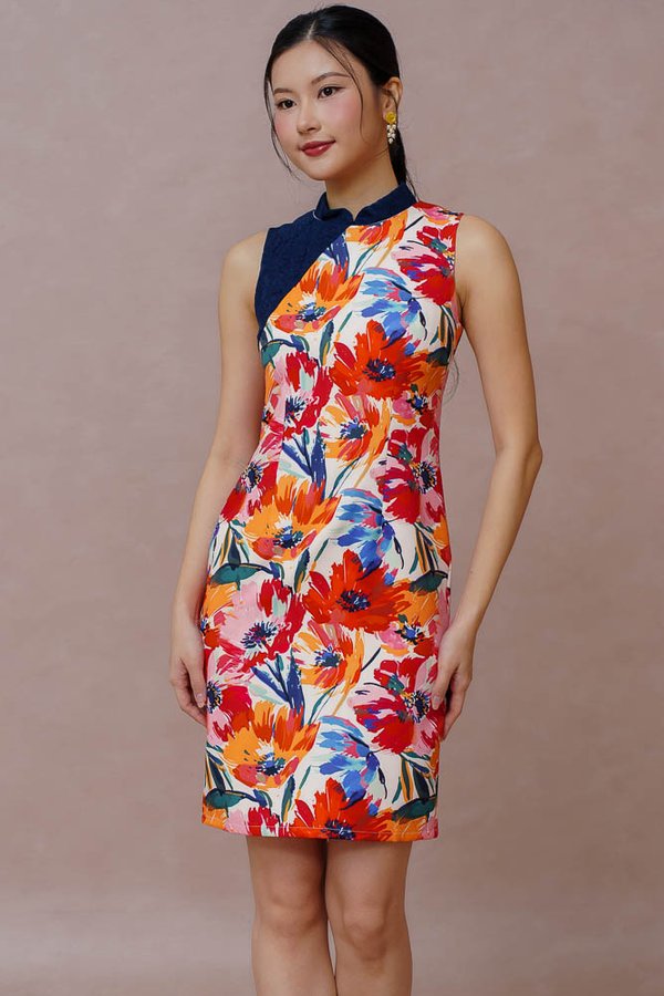 BLOOM IN A DREAM CHEONGSAM DRESS (NAVY)