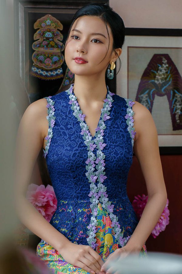 SONG OF THE DAYANG LACE KEBAYA DRESS (LIGHT NAVY)