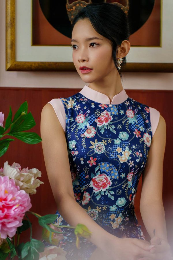 HANA SENSU CHEONGSAM DRESS (NAVY BLUE)