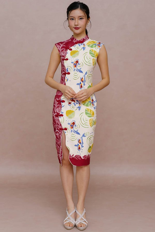 MOONLIT POND OF TRANQUILITY BATIK CHEONGSAM DRESS (WHITE)