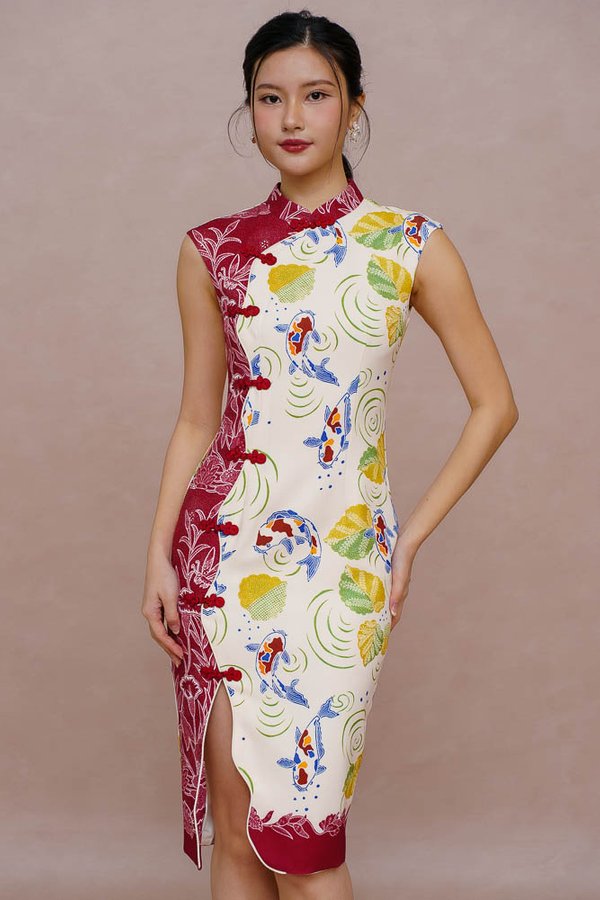 MOONLIT POND OF TRANQUILITY BATIK CHEONGSAM DRESS (WHITE)