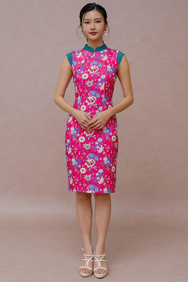 HANA SENSU CHEONGSAM DRESS (FUCHSIA PINK)