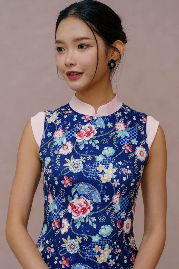 HANA SENSU CHEONGSAM DRESS (NAVY BLUE)
