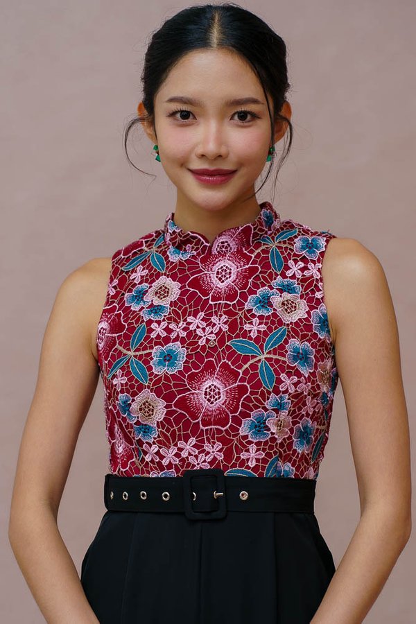 THE DREAMWEAVER CROCHET CHEONGSAM JUMPSUIT (SHIRAZ)