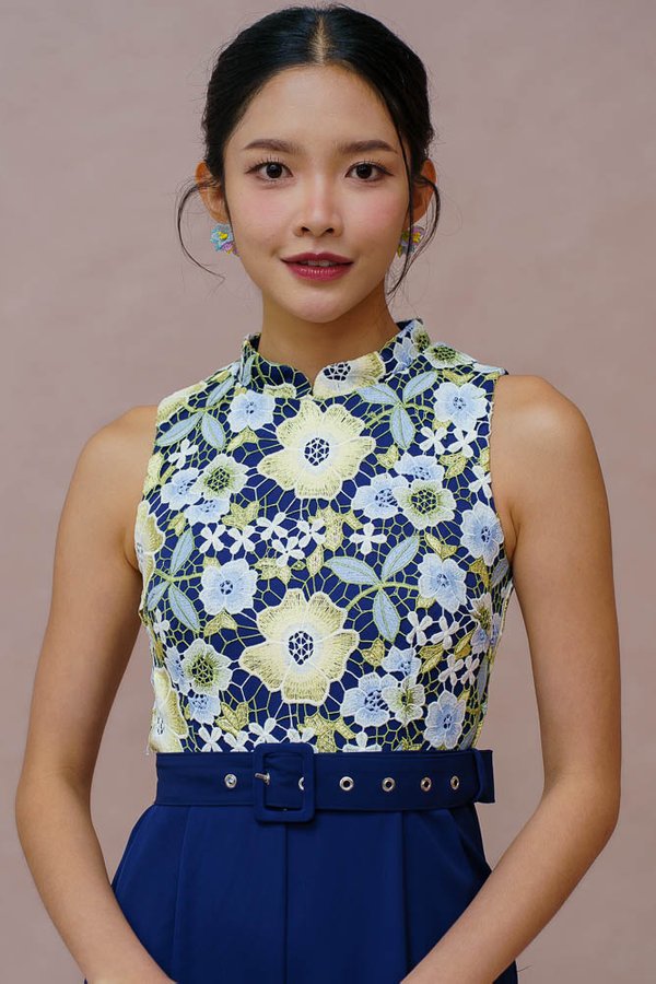 THE DREAMWEAVER CROCHET CHEONGSAM JUMPSUIT (ROYAL NAVY)