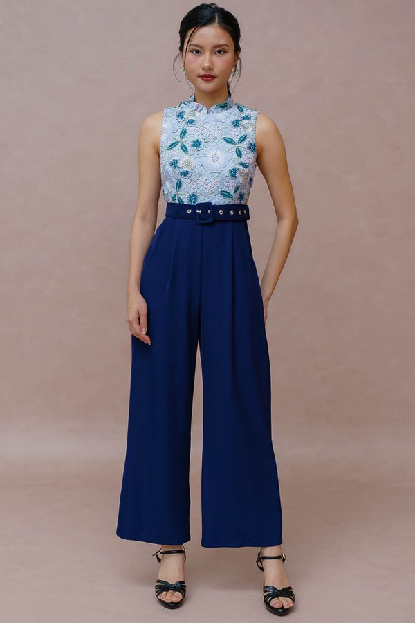 THE DREAMWEAVER CROCHET CHEONGSAM JUMPSUIT (PLATINUM SKY)