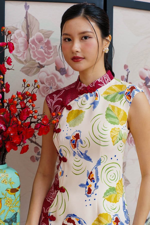 MOONLIT POND OF TRANQUILITY BATIK CHEONGSAM DRESS (WHITE)