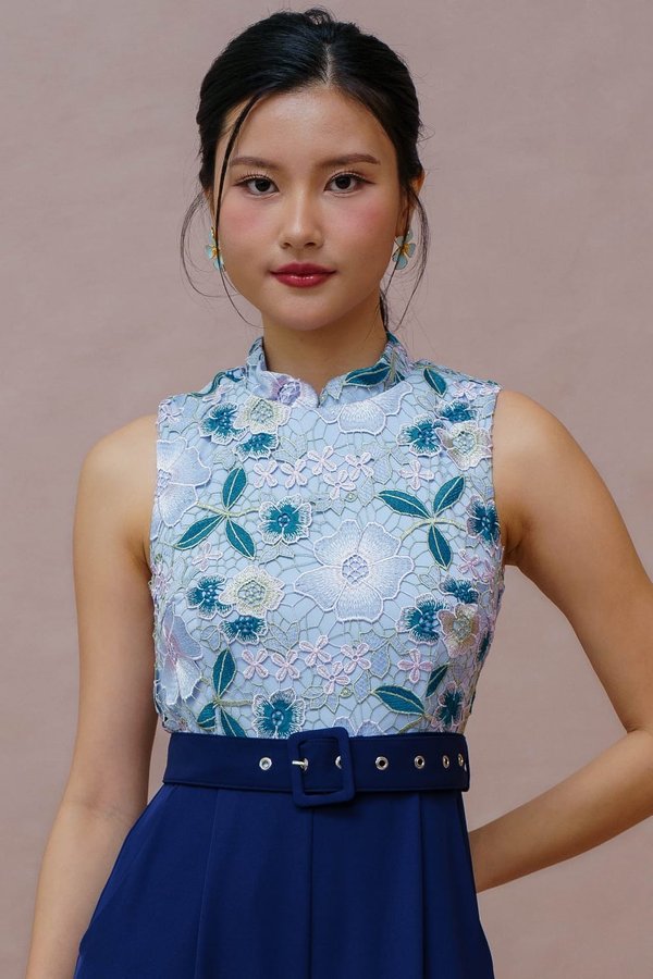 THE DREAMWEAVER CROCHET CHEONGSAM JUMPSUIT (PLATINUM SKY)