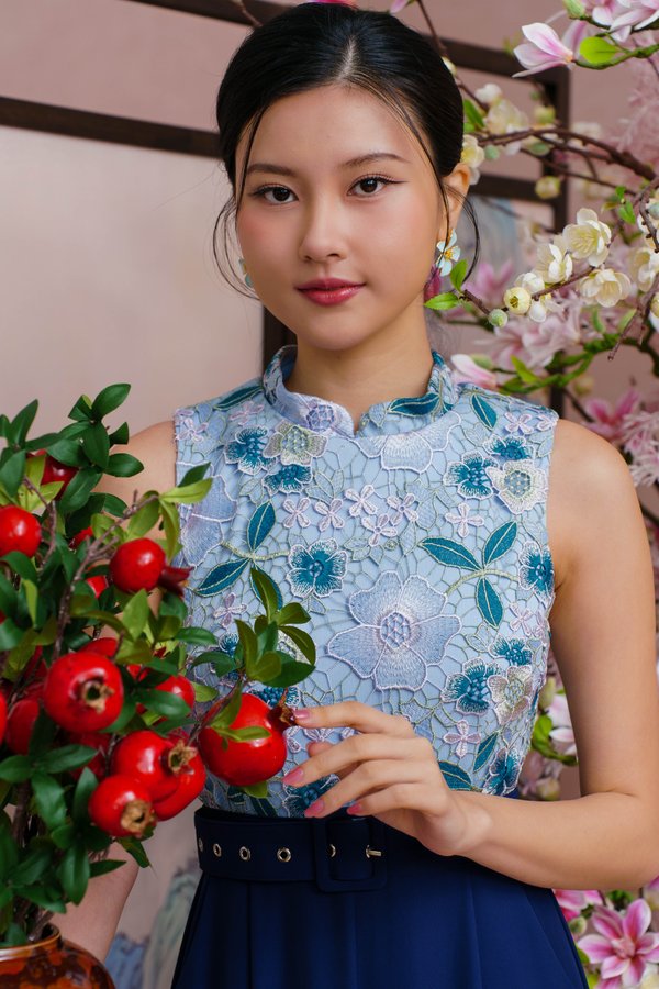 THE DREAMWEAVER CROCHET CHEONGSAM JUMPSUIT (PLATINUM SKY)