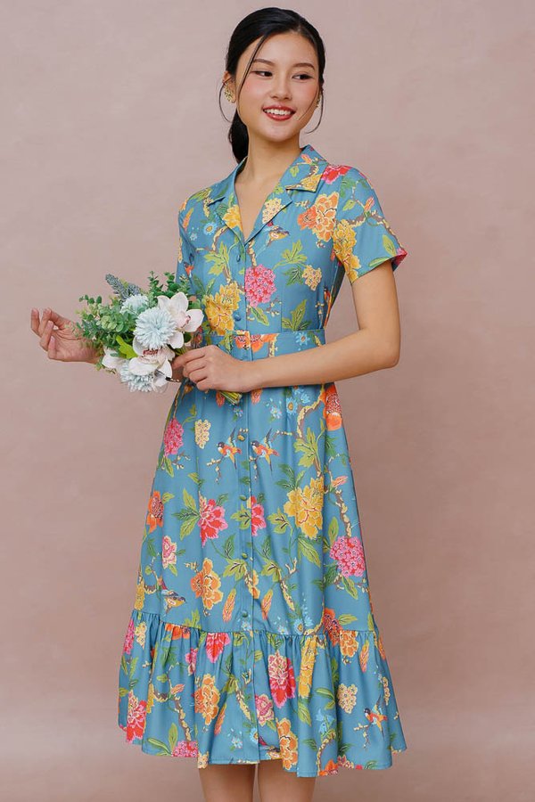 ARTEMISIA FLORAL SHIRT DRESS (DARK SEAFOAM)