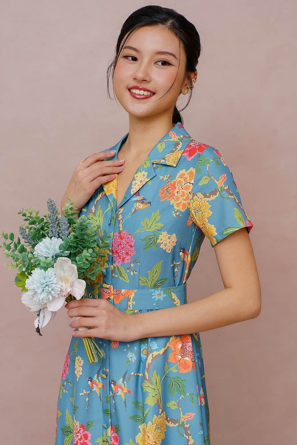 ARTEMISIA FLORAL SHIRT DRESS (DARK SEAFOAM)