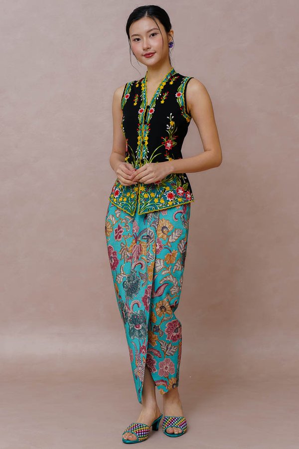 STARDUST PETALS BATIK NYONYA SKIRT (NEON TEAL)