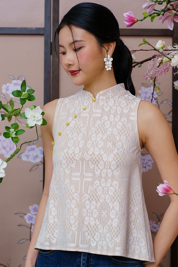 THE JOY LUCK CLUB LACE CHEONGSAM TOP (PEONY WHITE)