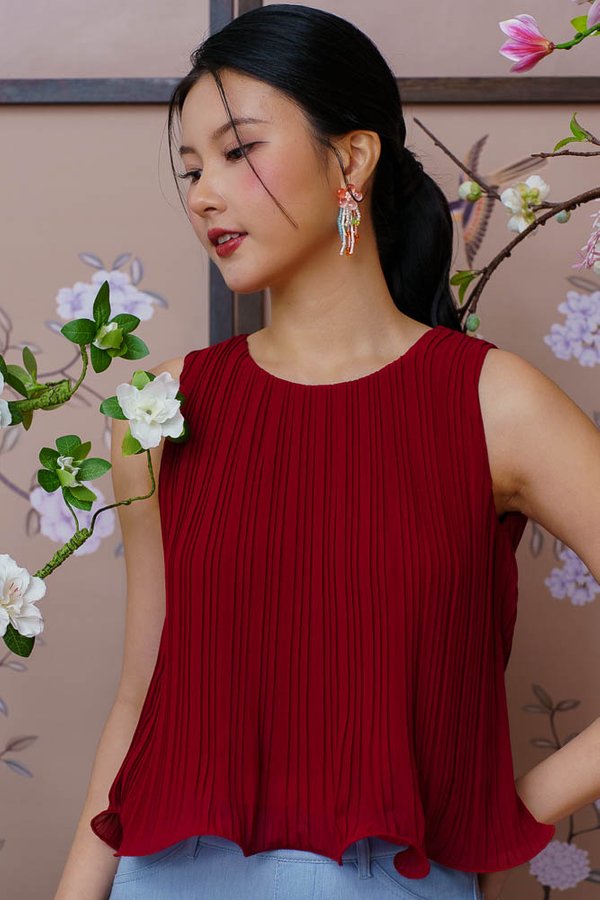 BELLE CURLED HEM PLEATED TOP (SHIRAZ)