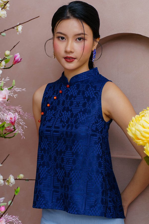 THE JOY LUCK CLUB LACE CHEONGSAM TOP (NAVY BLUE)