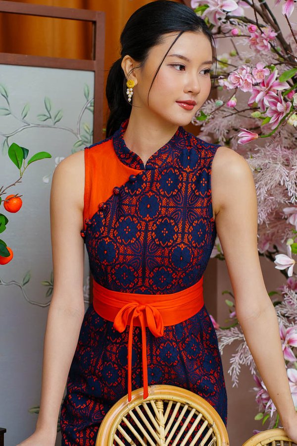 ETHEREAL THREAD LACE CHEONGSAM JUMPSUIT (NAUTICAL EMBER)