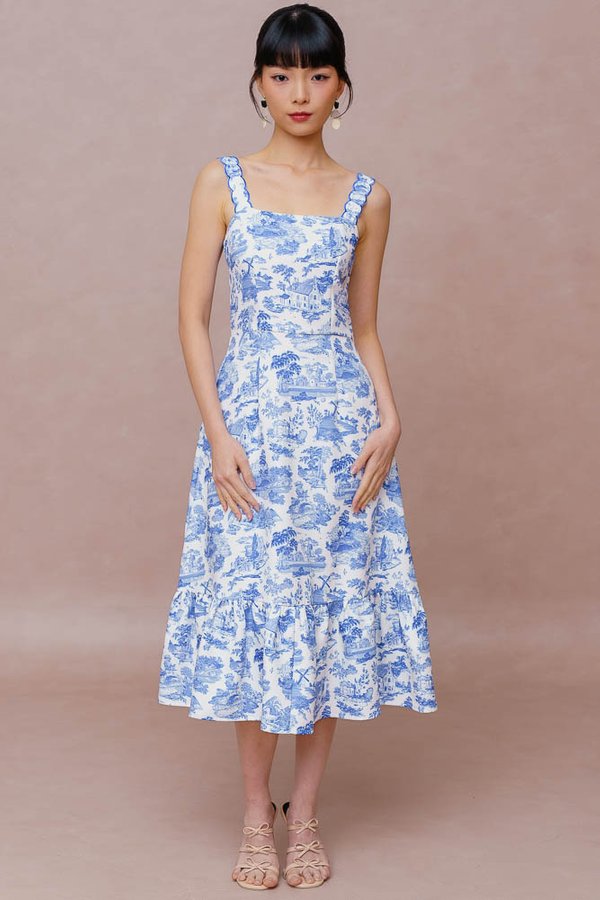 LA PASTORALE TOILE MIDI DRESS (BLUE TOILE)