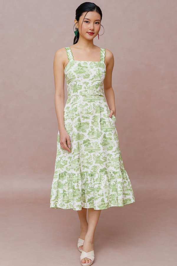 LA PASTORALE TOILE MIDI DRESS (PISTACHIO TOILE)