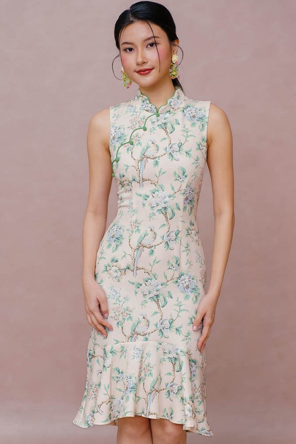 THE EVERCHIME GARDEN CHEONGSAM DRESS (PALE ECRU)
