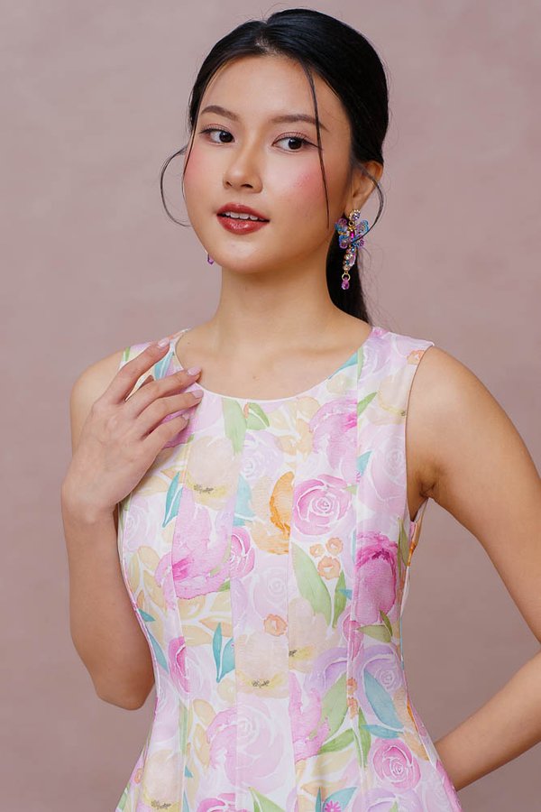 TWIRLING DREAMS PANELLED FLORAL DRESS (SORBET PINK)