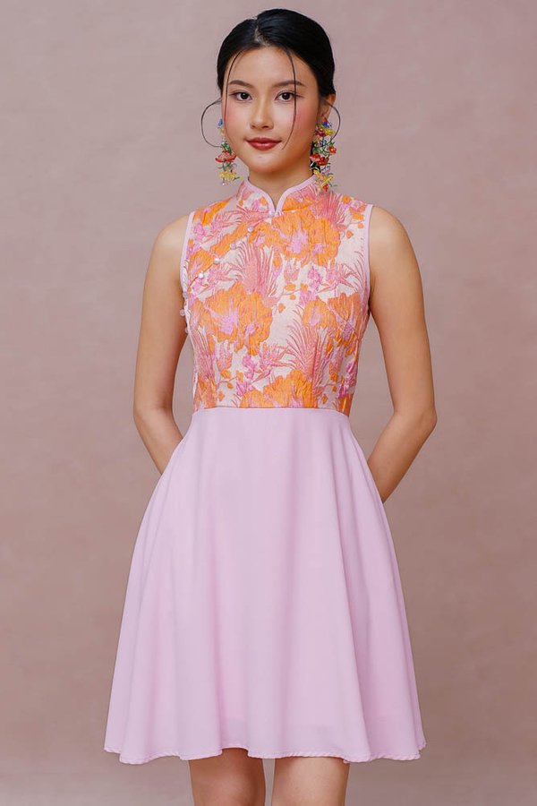 WHIMSICAL WONDER EMBOSSED CHEONGSAM DRESS (CANDY PINK)