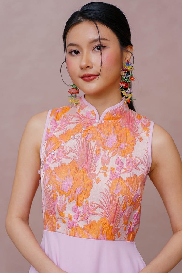 WHIMSICAL WONDER EMBOSSED CHEONGSAM DRESS (CANDY PINK)