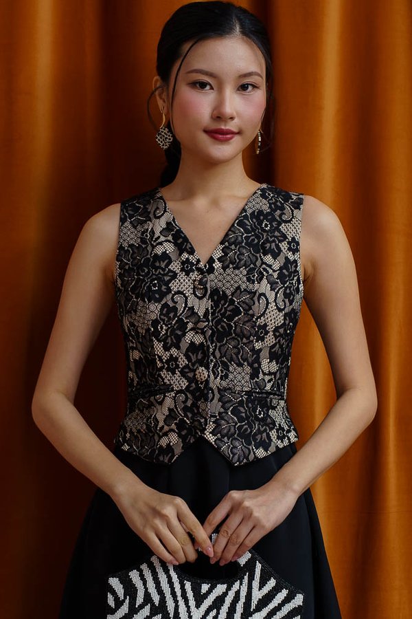 DERVIA HALF & HALF LACE VEST DRESS (BLACK)