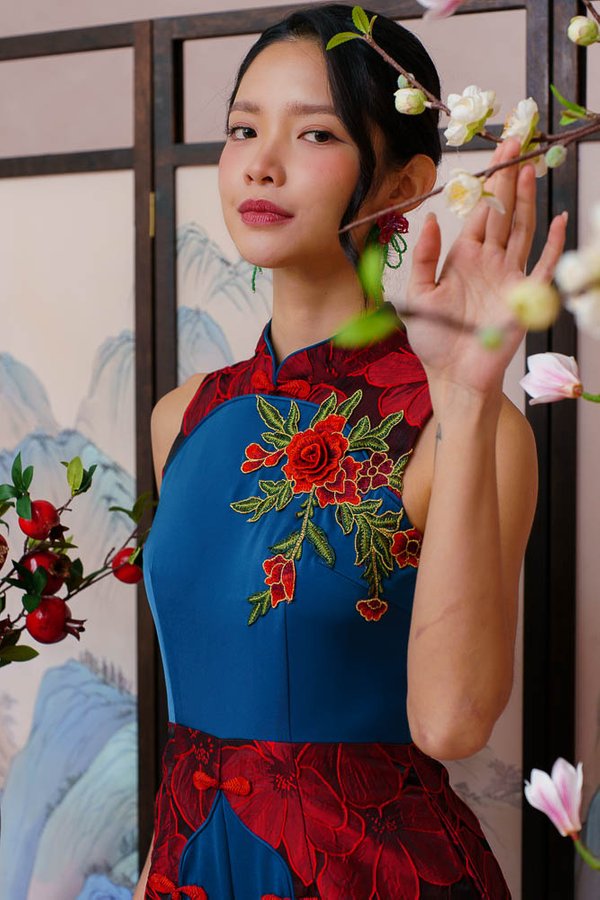 REGALIA OF ETERNAL BLOSSOMS BROCADE ROMPER (MIDNIGHT CRIMSONS)