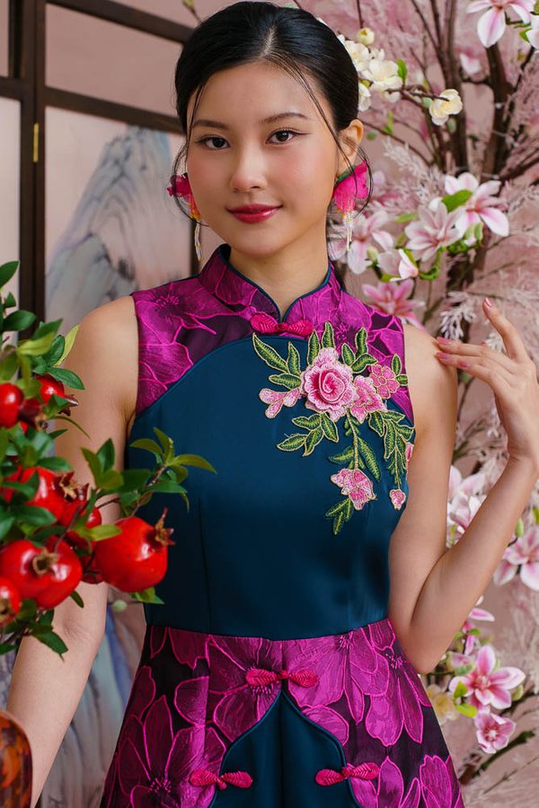 REGALIA OF ETERNAL BLOSSOMS BROCADE ROMPER (FUCHSIA WAVE)