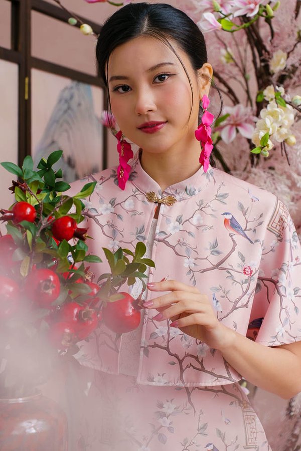 THE SONGSPIRE GARDEN HALF & HALF LACE DRESS WITH CAPE (PRIMROSE PINK)