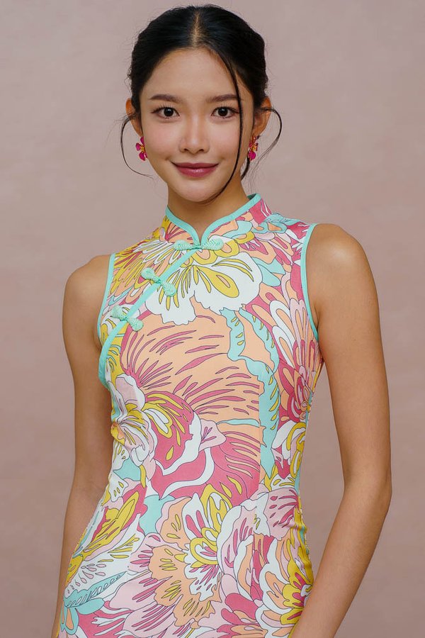 PROSPERITY IN FULL BLOOM CHEONGSAM DRESS (MEADOW MINT)