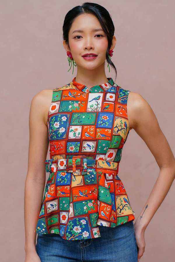 A HUNDRED PANELS OF SONGBEARERS CHEONGSAM TOP (BOLD SATURATES)