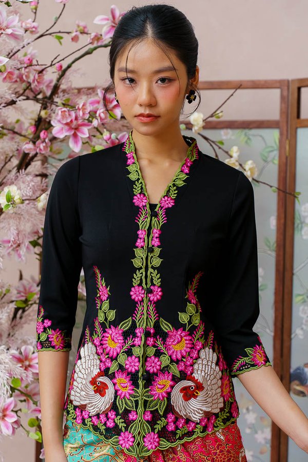 LULLABY OF PETALS & FEATHERS EMBROIDERY NYONYA KEBAYA (BLACK)