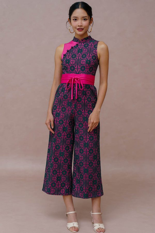 ETHEREAL THREAD LACE CHEONGSAM JUMPSUIT (FUCHSIA VELVET)