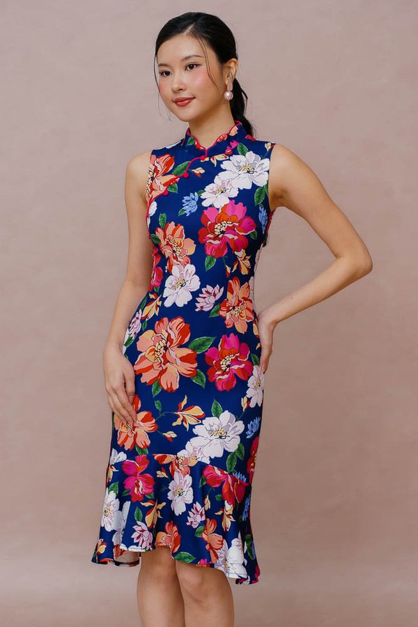 FLORA OF DAWN MERMAID CHEONGSAM DRESS (NAVY)