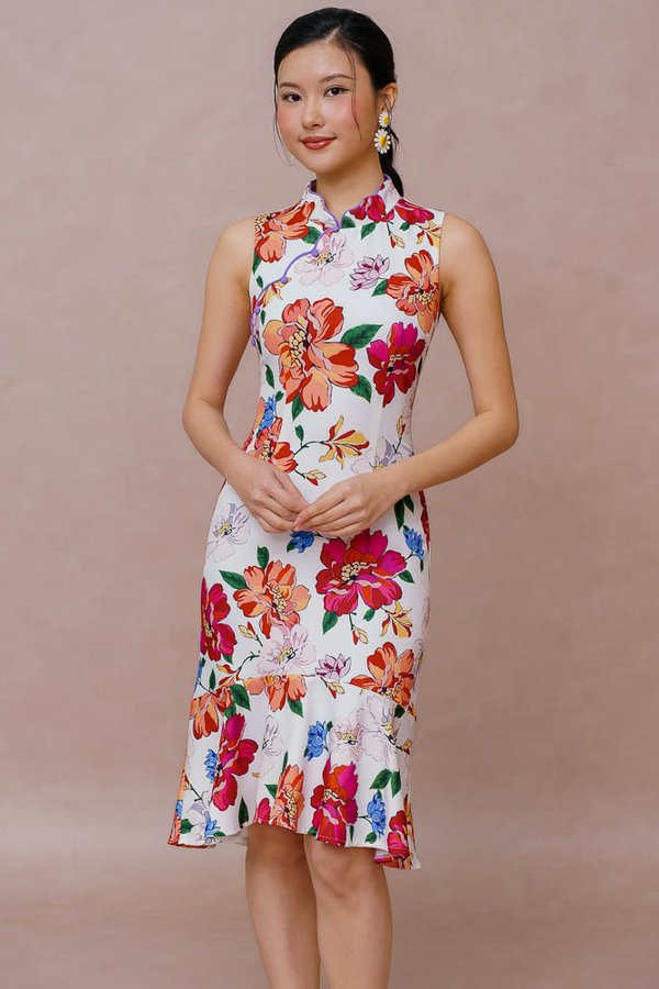 FLORA OF DAWN MERMAID CHEONGSAM DRESS (WHITE)