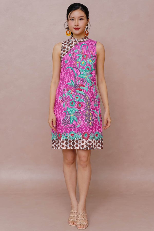 FASCINATING OMNITA BATIK CHEONGSAM DRESS (ROYAL FUCHSIA)