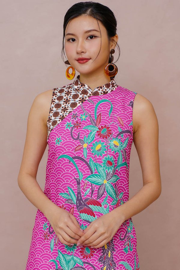FASCINATING OMNITA BATIK CHEONGSAM DRESS (ROYAL FUCHSIA)