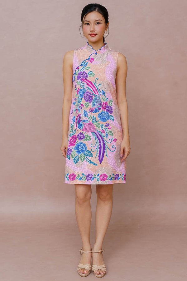DANCE OF THE MYTHIC PLUMES BATIK CHEONGSAM DRESS (DUSTY ROSETTE)